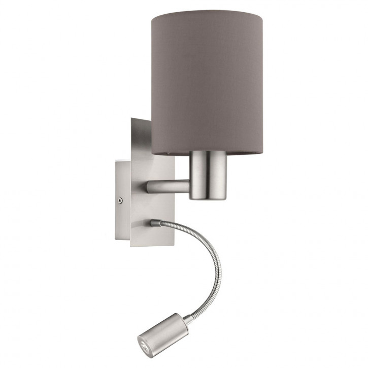 Pasteri wall lamp with reading light Textile anthracite-brown