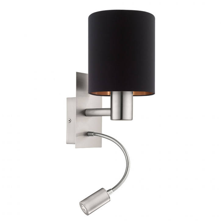 Pasteri wall lamp with reading light Textile black-copper