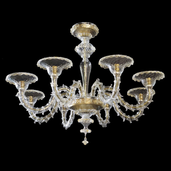 Lustre transparent "Mezzo Rezzonico modern" avec feuilles d'or 24kt