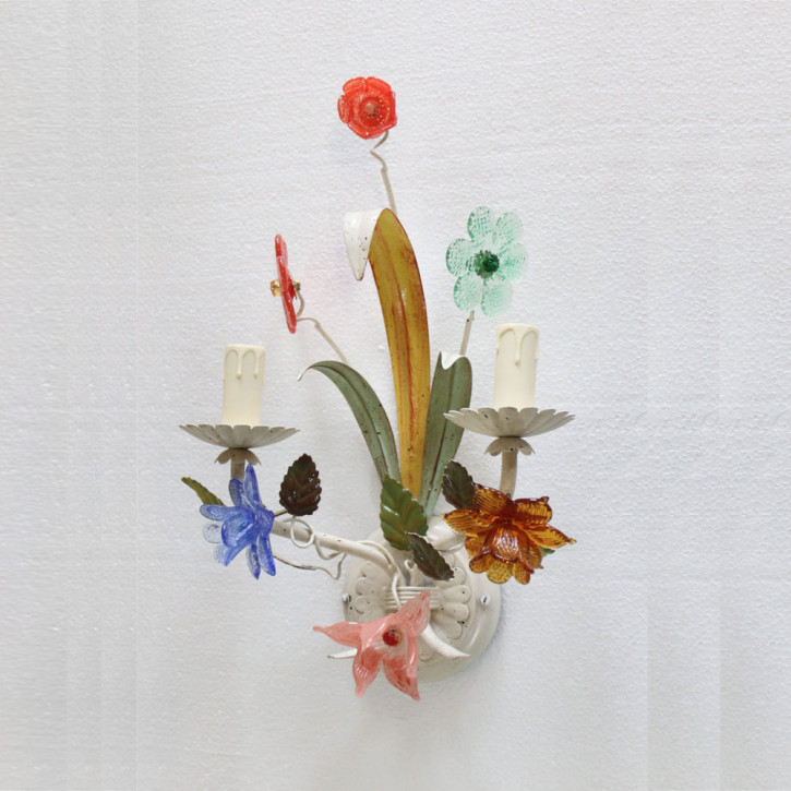 Murano Wandleuchte mit bunten Blumen