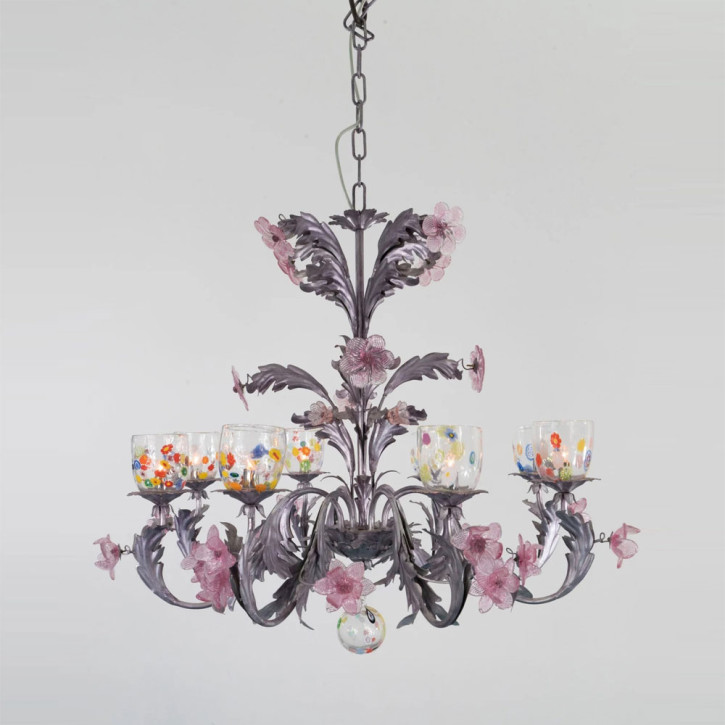 Murano Kronleuchter mit Blüten und Glasschalen