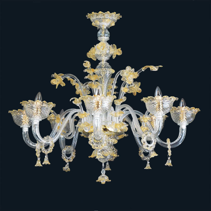 Murano glass chandelier clear / 24K gold