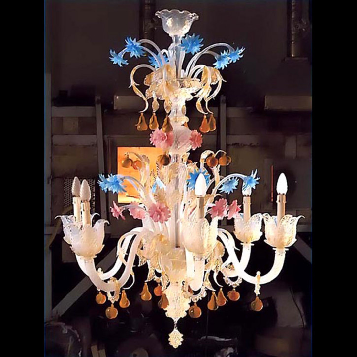 Murano glass chandelier with flowers, apples and pears