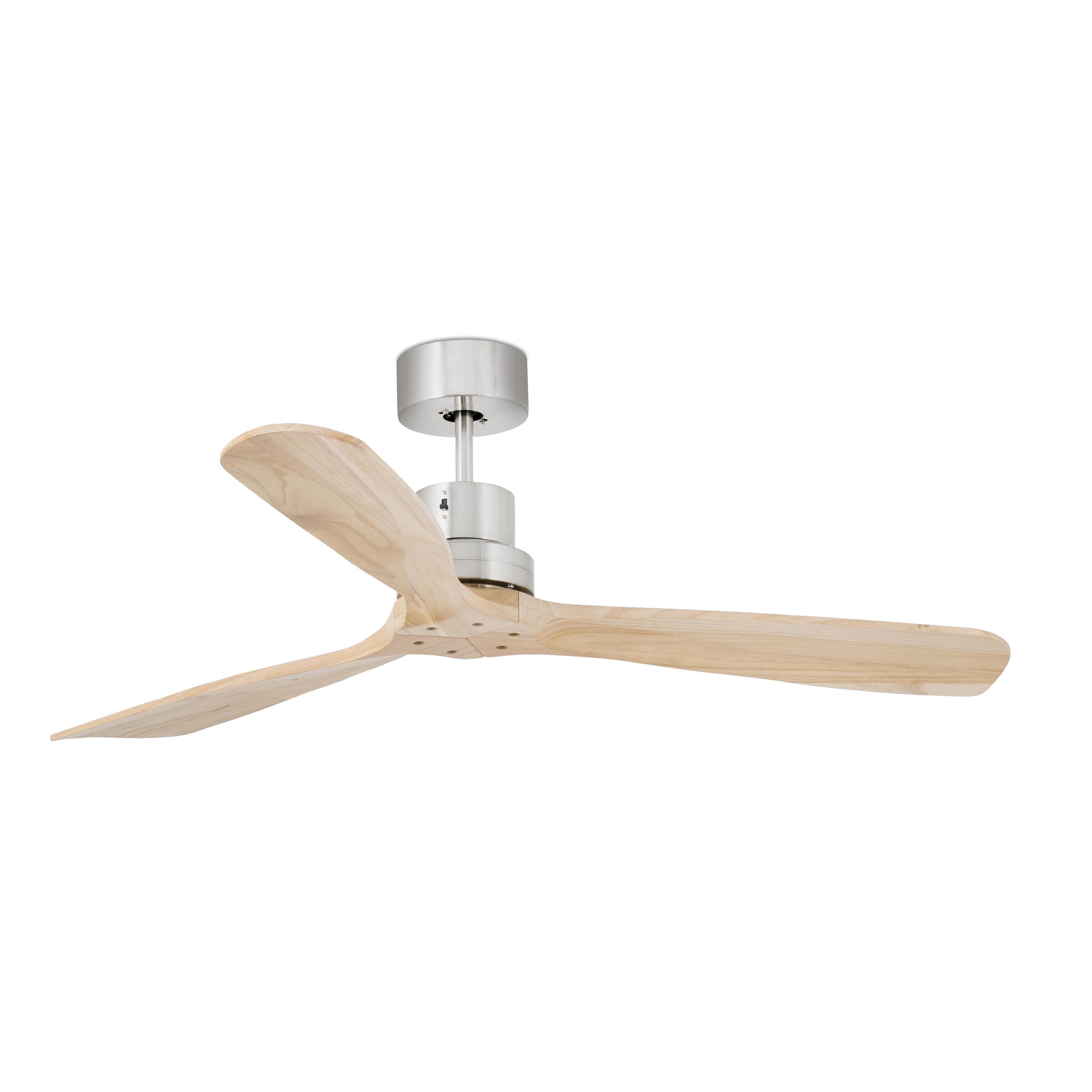Mini Lantau, níquel mate, ventilador de techo, palas del rotor de madera,  madera de pino