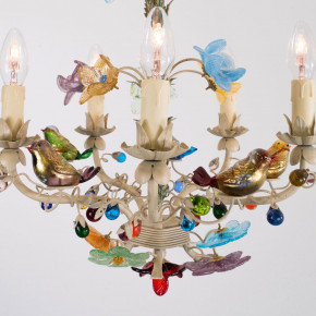 Lustre de Murano avec fleurs et oiseaux
