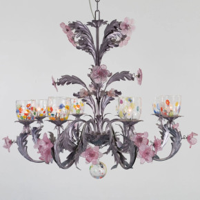 Murano Kronleuchter mit Blüten und Glasschalen