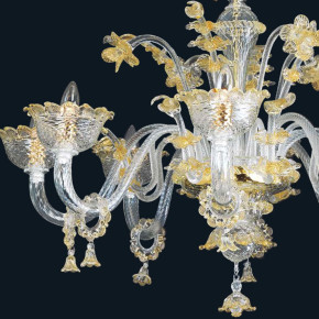 Lámpara de cristal de Murano transparente / oro de 24 quilates